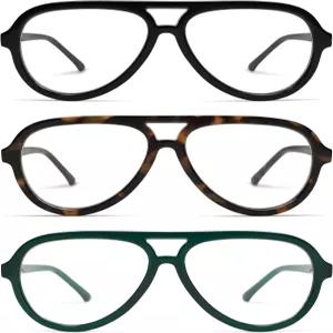 AMMOMA 3팩 레트로 오버사이즈 여성용 비행사 독서 안경 클래식 대형 리더 블루 라이트 컴퓨터 프레임