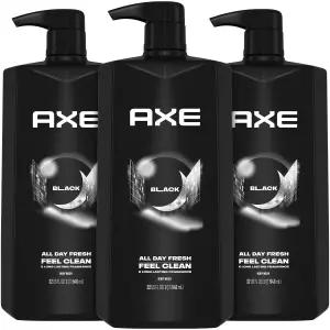 AXE 남성용 바디워시 블랙 3팩 ？ 3-in-1 바디 페이스 앤 헤어 워시 냉동 배 및 시더우드 향 33.8온스 Ea