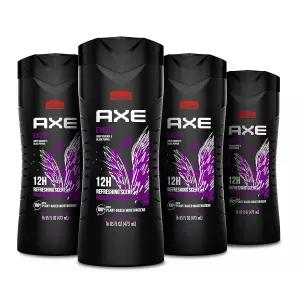 AXE 바디 워시 4 카운트 12시간 상쾌한 향으로 바삭한 코코넛 블랙 페퍼 남성용 100 식물성 보습제 16온스