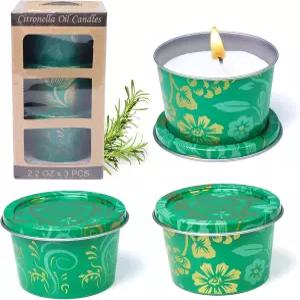 야외용 시트로넬라 캔들 3팩 세트 내추럴 소이 왁스 - 오일 24시간 연소 시간 8 캠핑 파티오 뒷마당 정원