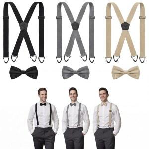 Chicingyou 6피스 남성 서스펜더 및 나비 넥타이 세트, X 백 히든 서스펜더, 튼튼하고 조절가능 브레이스, 웨딩 멜빵