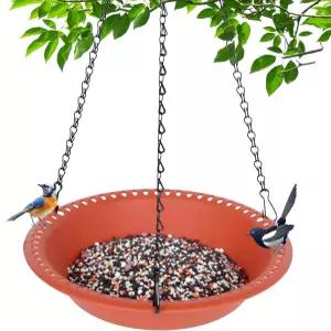 배수구가 있는 새 모이통 트레이 10인치 걸이식 대부분의 씨앗에 맞는 야외 정원용 테라코타