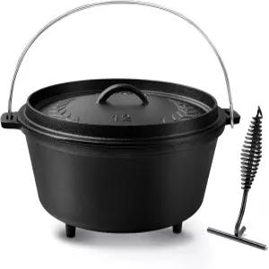 블링코 8QT 프리시즌 주철 캠프 더치 오븐 뚜껑 포함 대형 캠핑 냄비 삼각대 스탠드 포함. 터 - 듀얼 핸들