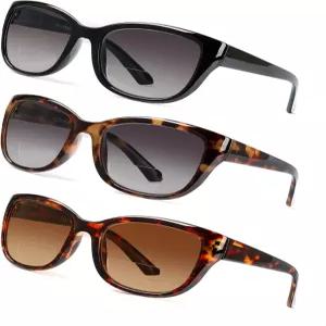 JOLISU 3PCS 여성/남성용 이중 초점 선글라스 리더 - 내장형 독서 기능이 있는 풀 렌즈 UV400 자외선 차단