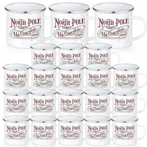 야오미아오 크리스마스 커피 머그 20개 노스폴 핫 코코아 초콜릿 산타 에나멜 컵 명절 선물 가족 직원 파티 휴가 (스테인리스 스틸 에나멜)