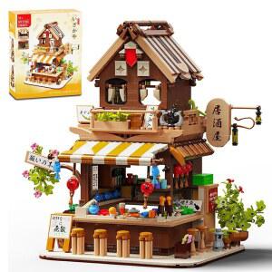 OQMI 일본 이자카야 상점 미니 빌딩 크리에이티브 세트, 건축 선물 14세 청소년용+ 뷰 모델 스트리트 하우스 키트, 장난감 블록