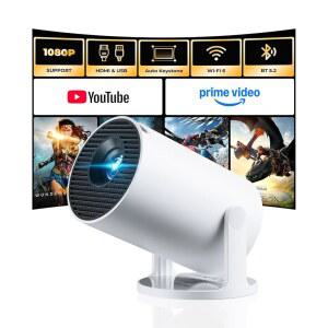 [내장 앱] WiFi 블루투스 CLOKOWE 미니 프로젝터 2026년 업그레이드된 1080P 스마트 휴대용 180 회전 자동 키스톤 / Android 노트북 TV Stick HDMI USB와 호환 가능