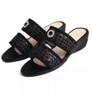 큐빅 스트랩 여성 쿠션 슬리퍼 미들굽 뮬슬리퍼 샌들힐