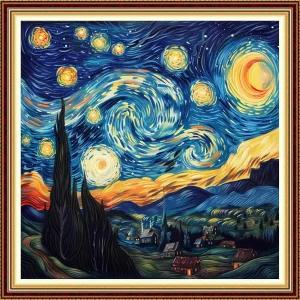 펀치 스탬프 크로스 스티치 키트 DIY 패턴 바늘 포인트 자수 예술 및 공예 11CT 반 고흐 별이 빛나는 하늘