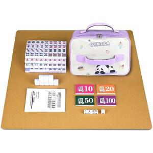 QYMZKA 중국산 소형 마작 세트 144개의 번호가 매겨진 멜라민 1.17인치 크기 타일(보라색) 8개의 빈 타일 휴대용 여행 가방 영어 설명서 매트 프로 컴플리트 게임 세트(마장)