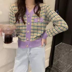 트위드 니트 가디건 자켓 봄 신상 하객룩 오피스룩 배색 아우터 여성가디건