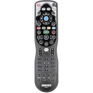 매크로 학습 백라이트가 포함된 4-in-1 4-디바이스 IR 호환 리모컨 모든 TV 스트리밍 플레이어 블루레이 오디오 케이블 로쿠 등을 위한 넷플릭스 앱 키 - Anderic RRU401