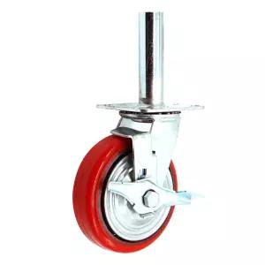 신흥캐스터 우레탄 고중량 적색 아시바 철코어 비계 바퀴 캐스터 15cm(6인치) 사이드 회전브레이크형