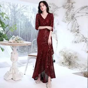 시니어모델드레스 의상 파티 머메이드 연말 와인레드