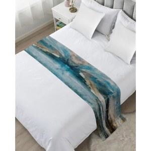 침실 호텔용 추상 얼룩덜룩한 침대 스카프 그레이 러너 아트 장식용 터쿼이즈 침구 그린