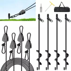 Tinnmao 4팩 17.7인치 텐트 스테이킹 헤비 듀티 8인치 래칫 타이 다운 스트랩(1/8인치 φ) 키트 8mm 솔리드