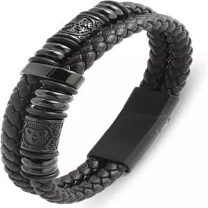 에둘렉스 남성 커프 바이킹 팔찌 - 켈틱 매듭 및 컴퍼스 316L 스테인리스 스틸 가죽 더블 로우 펑크 주얼리