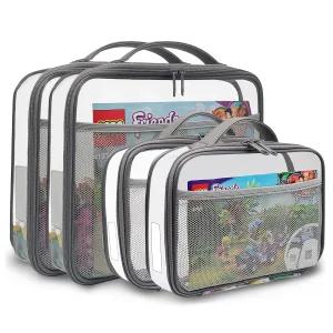 홀레이 4팩 PVC 지퍼 블록 세트 장난감 점토 보드 게임 보관 정리함 케이스(이름표 수동 포켓)(그레이 스몰