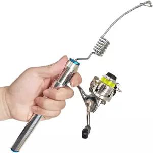 휴대용 소형 미니 올 메탈 낚싯대와 릴 콤보 강 호수 저수지 얼음 낚시 등을 위한 스테인리스 숏 낚싯대