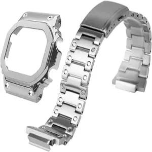 HJHYUL DW-5600 모드 키트 스테인리스 스틸 케이스 솔리드 메탈 스트랩 팔찌 5600 시리즈 5610 시계 부품