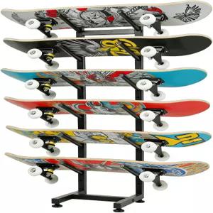 BiJun 스케이트보드 랙 바닥 스탠드 6겹 벽 마운트 스노우보드 보관 정리대 데크 롱보드 스노보드 스탠다드