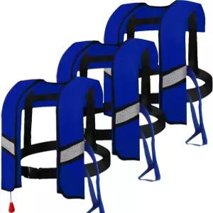 3팩 150N 자동 팽창식 구명조끼 - 수동 오버라이드 반사 스트립 및 보트 카약 서핑 수영을 위한 안전