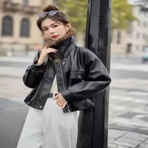 와칸다 여자 여성용 캐주얼 재킷 숏 기모 숄 가죽 칼라 뽀글이 코트 KKE1