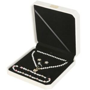 LETURE 대형 주얼리 세트 선물 상자 결혼 기념 벨벳 팔각 목걸이 반지 귀걸이 진주 보관함 여성 빅 펜던트 정리함 진열 케이스 (Apricot)