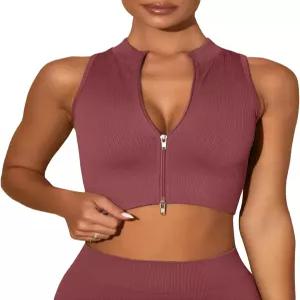 FEOYA 여성용 민소매 액티브웨어 탱크탑 퀵 드라이 더블 지퍼 요가 재킷 스트레치 슬림 운동 러닝 SL