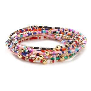 유스톰 컬러풀 스태커블 라이스 스몰 미니 시드 비즈 여성용 팔찌 세트, 수제 다인티 보호 골드 글라스 스트레치 액세서리 주얼리, 여름 해변 파티 데일리 우정 선물
