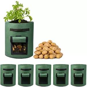 델소 5팩 7갤런 감자 재배용 가방 플랩이 있는 플랜터 가든 심을 수 이중 통기성 부직포 채소 토마토