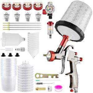650ML 일회용 페인트 컵이 장착된 R500 LVLP 에어 건 1.3/1.5/1.7/2.0mm 노즐 자동차용 오토 어 바니시 & 탑 코트(플라스틱 컵+10 컵)