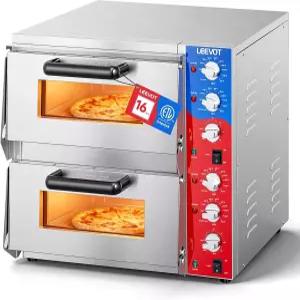 리보트 커머셜 더블 덱 16인치 전기 피자 오븐 레스토랑 푸드 트럭 및 실내용 스톤이 포함된 3600W