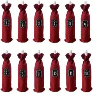 스마일 우드 12 PCS 트림 와인 백과 드로스트링 블라인드 테이스팅 백 및 여행 결혼식 생일 집들이 디너