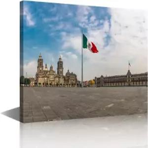 TUMOVO Zocalo 뷰와 대성당 캔버스 벽 아트 페인팅 멕시코시티 거실용 스카이라인 장식 액자에 담긴 가정용