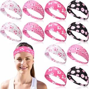 12개 핑크 축구 머리띠 여성용 머리 액세서리 쿨링 10월 축구팀 선물 일일 운동 요가 러닝 스포츠용 벌크