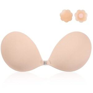 여성 누브라바 스트랩리스 스틱 브라 푸시업 백리스 드레스용 접착 실리콘 노쇼 보이지 않는 재사용가능 V자 모양