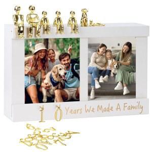 EVA가 가족 동상이 있는 개인화된 로맨틱 결혼식 기념일 기념품 상자 - 소중한 티켓 보관을 위한 나무 메모리 그림 우아한 커플 선물 오프 흰색 화이트