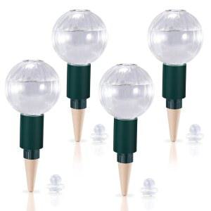 소일라과 12온스 식물 워터링 글로브 상단 채우기 테라코타 스파이크 스테이크가 있는 투명 유리 물 전구 바캉스 슬로우 릴리스 셀프 플랜터 인서트 자동 드립 장치 4팩