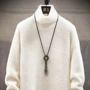 남자 부드러운 반 목 폴라 머슬핏 터틀넥 하이넥 니트티