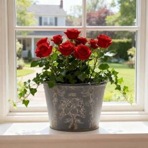 손잡이 Xynthorvex 빈티지 엠보싱 금속 화분 소박한 농가 꽃통 실내 야외 식물 다육식물 허브 홈데코 액센트를 위한 11.81인치 장식 정원