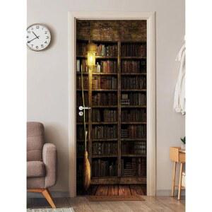 아트팬크 3D 빈티지 책장 필 앤 스틱 도어 스티커 33.5