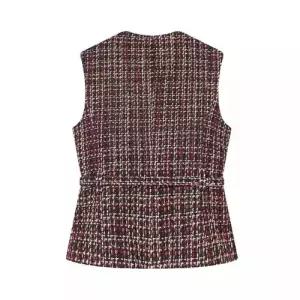 헐크 여사친 여자 캐주얼 벨트 단추 민소매 조끼 베스트 무늬 라운드넥 KKE1