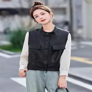 헐크 캐주얼 여성용 여사친 자켓 가죽 조끼 차이나 코트 베스트 숏기장 춘추 KKE3