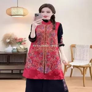 헐크 여자 여사친 하프 캐주얼 빈티지 가을 새틴 나시 자수 차이나 조끼 베스트 KKE3