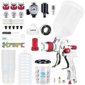 1.4/1.7/2.0mm 노즐이 장착된 YUZES HVLP 건 프리미엄 키트 자동차 도장용 에어 가구 DIY 일회용 페인트 컵 10개 비율 600ml 혼합 어 악세사리 포함