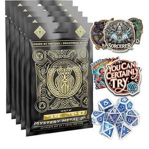 HEIMDALLR 미스터리 메탈 DND 주사위 세트 5팩 u2013 7개 블라인드 백 랜덤 클래스 재미있는 스티커 금속 롤플레이 놀이 D&D 플레이어를 위한 선물 새롭기에 좋습니다