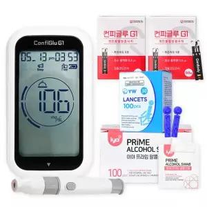 젠바디 컨피글루 G1 혈당측정기+시험지 50매 X 2박스+침110개+알콜솜100매 당뇨 당 체크기 검사기세트 초간