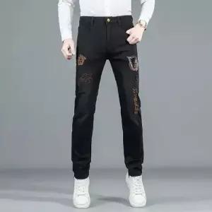 바지 데님 청 남성 슬림핏 청바지 멘탈 스판 스키니 자수 와펜 CH1