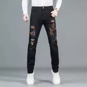 팬츠 남성용 블랙 청바지 와펜 자수 스키니진 슬림핏 스판 CH1